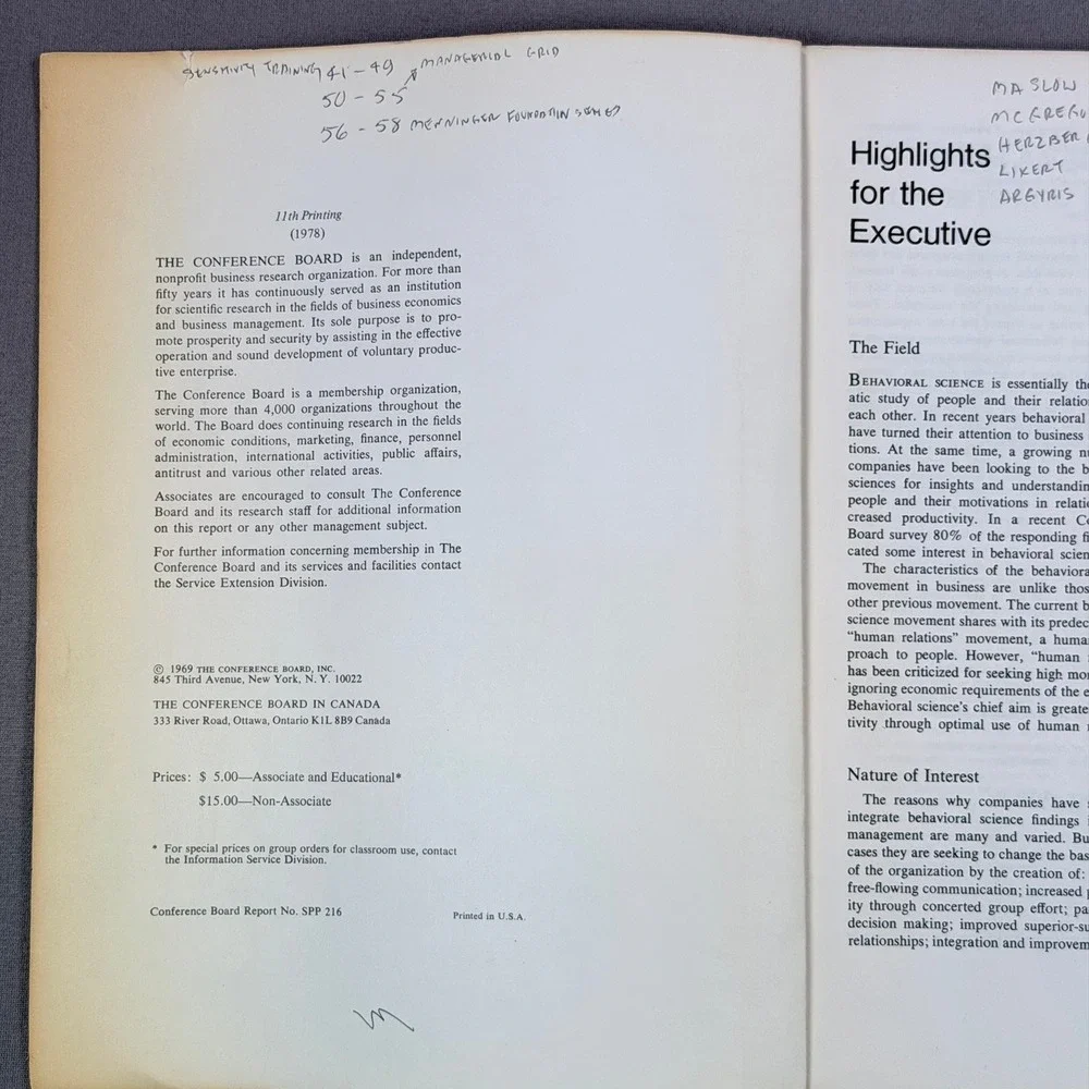 Conference Board Behavioral Science Concepts Management Softcover 1978 Business